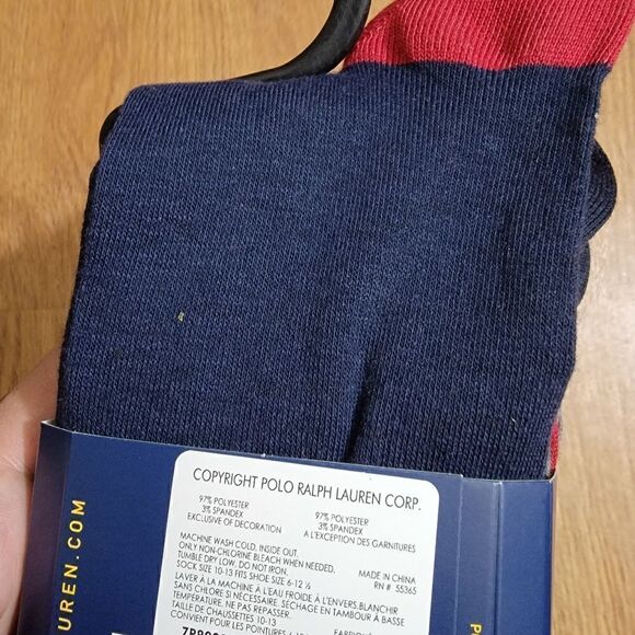Polo Ralph Lauren Men's Dress Casual Crew Socks Argyle Solid Pattern Navy Gray - Picture 7 of 7
